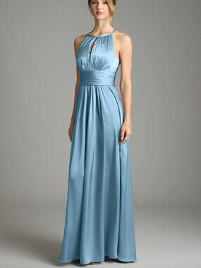 Azazie "Bonnie" Stretch Satin Bridesmaid Dress in Steel Blue size 10